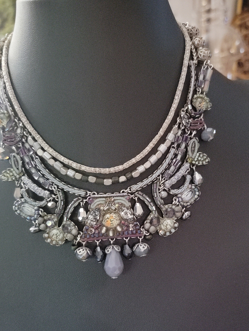 AYALA BAR Statement Silver/Gray Purple Multistrand Bib Necklace